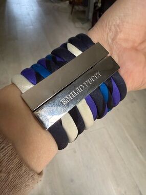 Emilio Pucci- Colorblock Stretch  textile Bracelet - Blue, Purple, Black, White